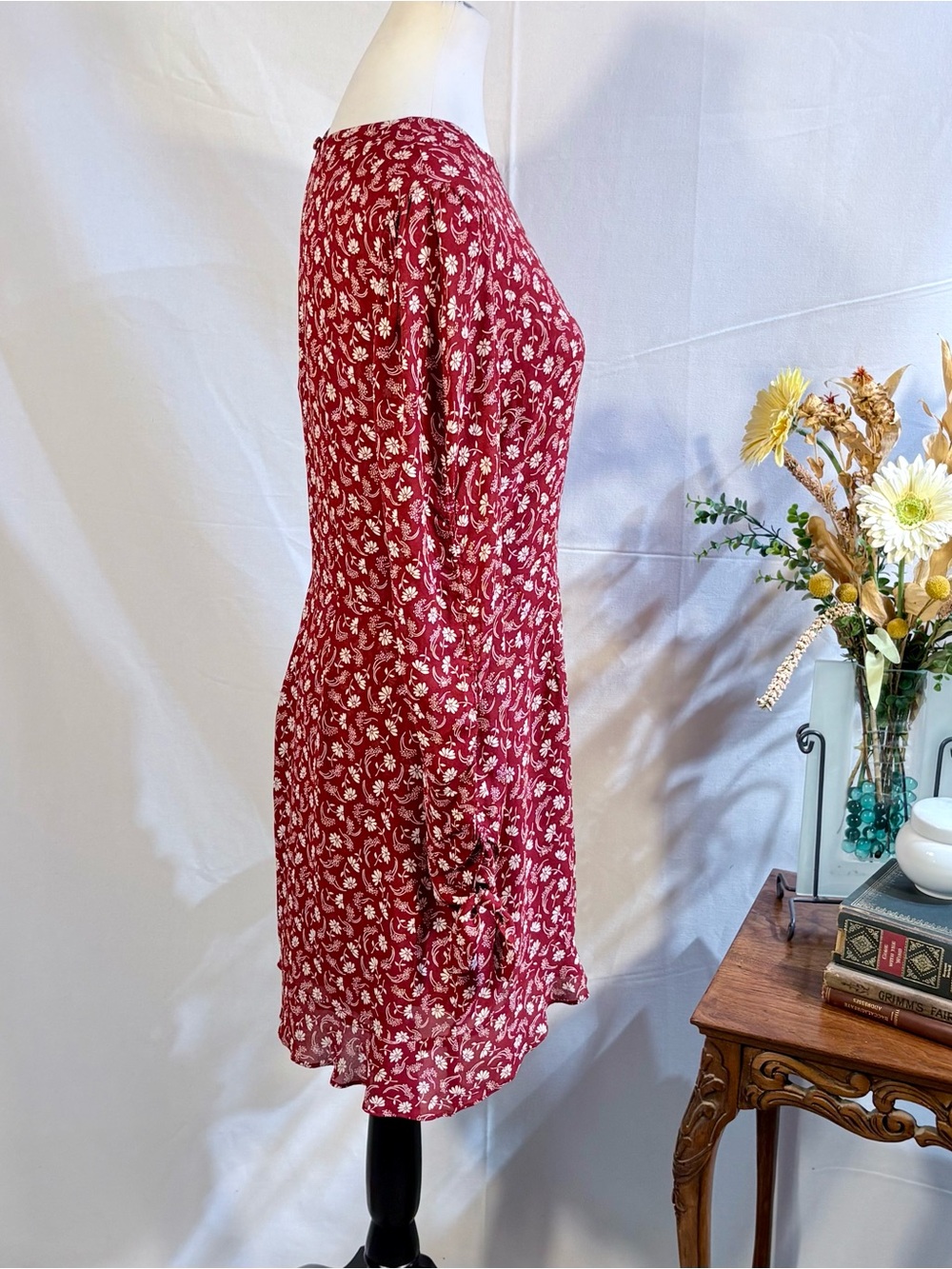 Reformation Lucita Red Floral Tie Sleeve Mini Dress Sz 10🧡 - Picture 3 of 10
